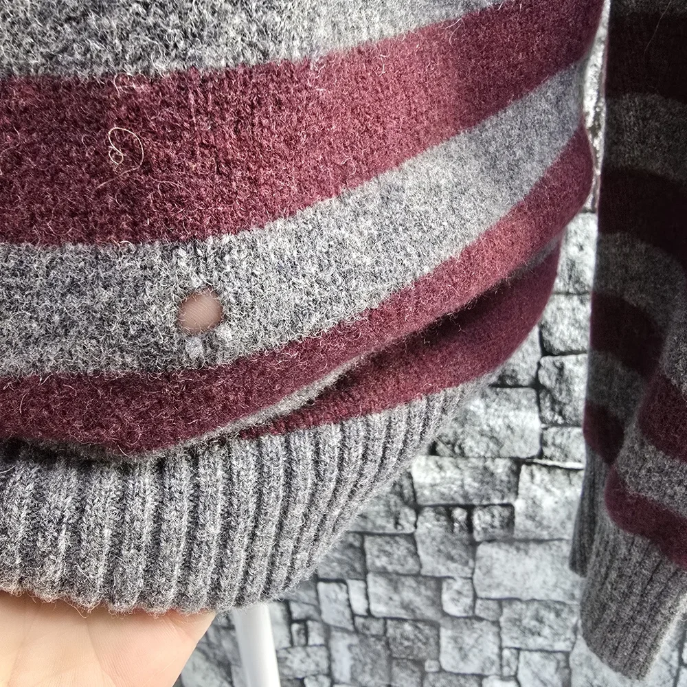 Striped Maroon and Gray Men's J.Crew Lambs Wool Sweater. Size Medium